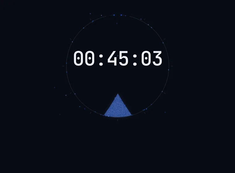 沙漏主題：深夜的計時器寫著 00:45:03，底下一堆藍色的時光沙